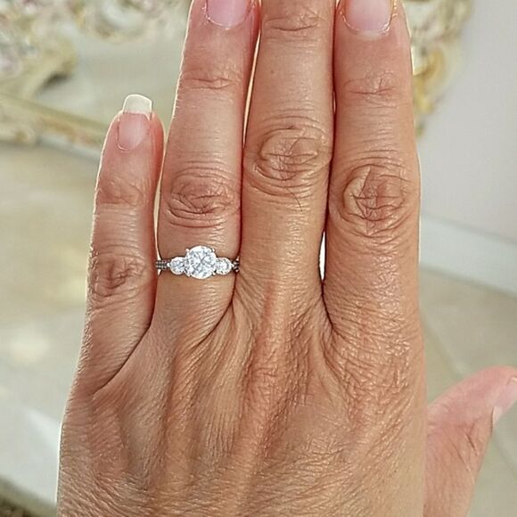 1.25-CT 3 Stone Trellis Cathedral Engagement Ring - Picture 4 of 8
